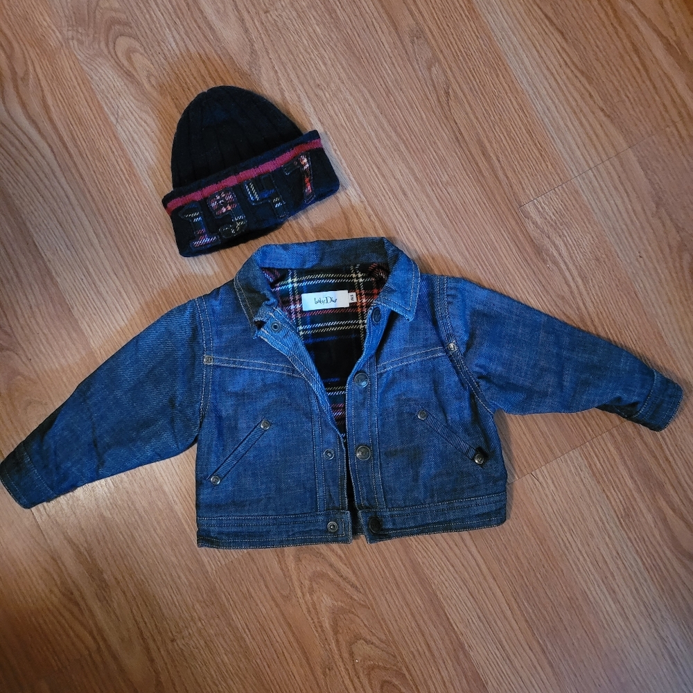 Baby Dior Jean jacket with knit hat, 12 months
